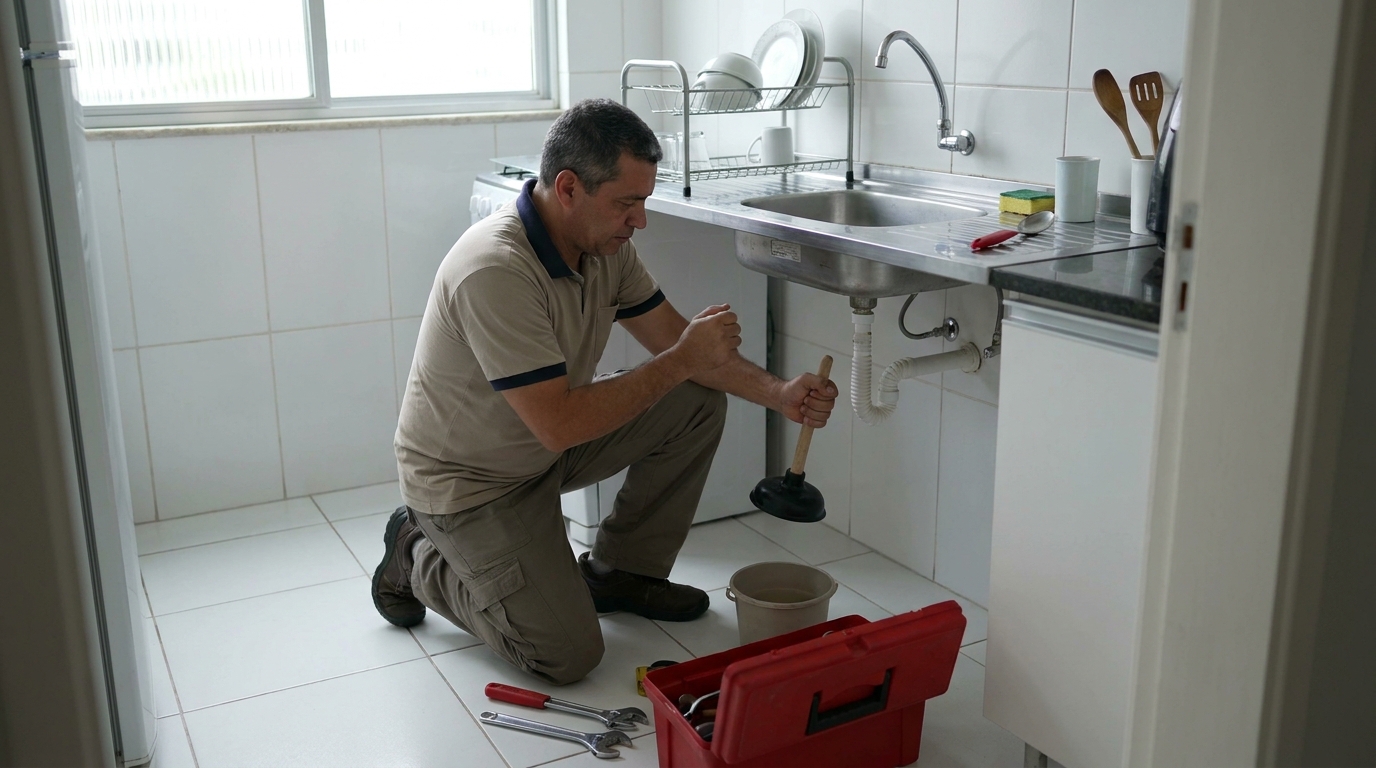 Desentupimento de pia residencial em Marília‑SP