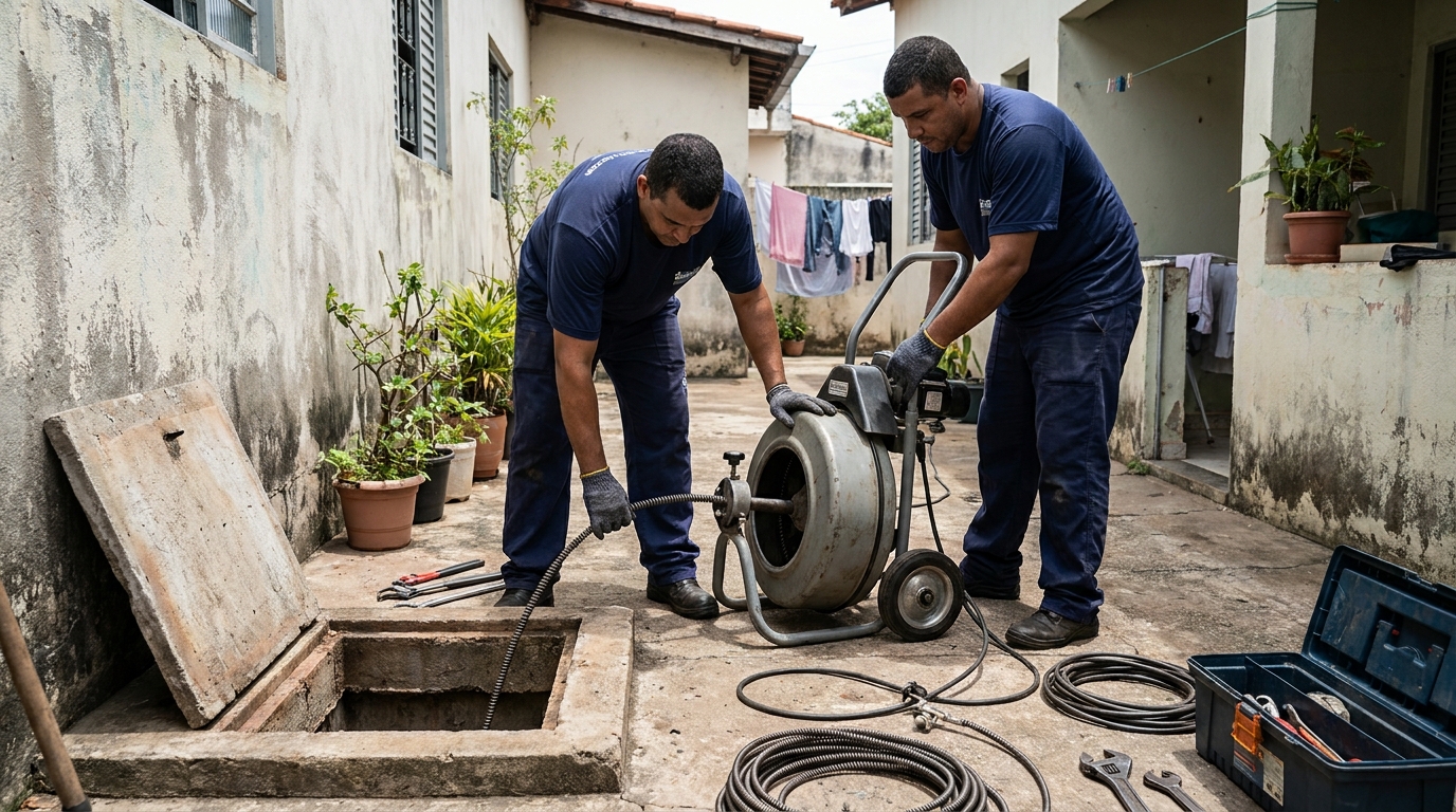 Desentupimento de rede de esgoto em Marília‑SP