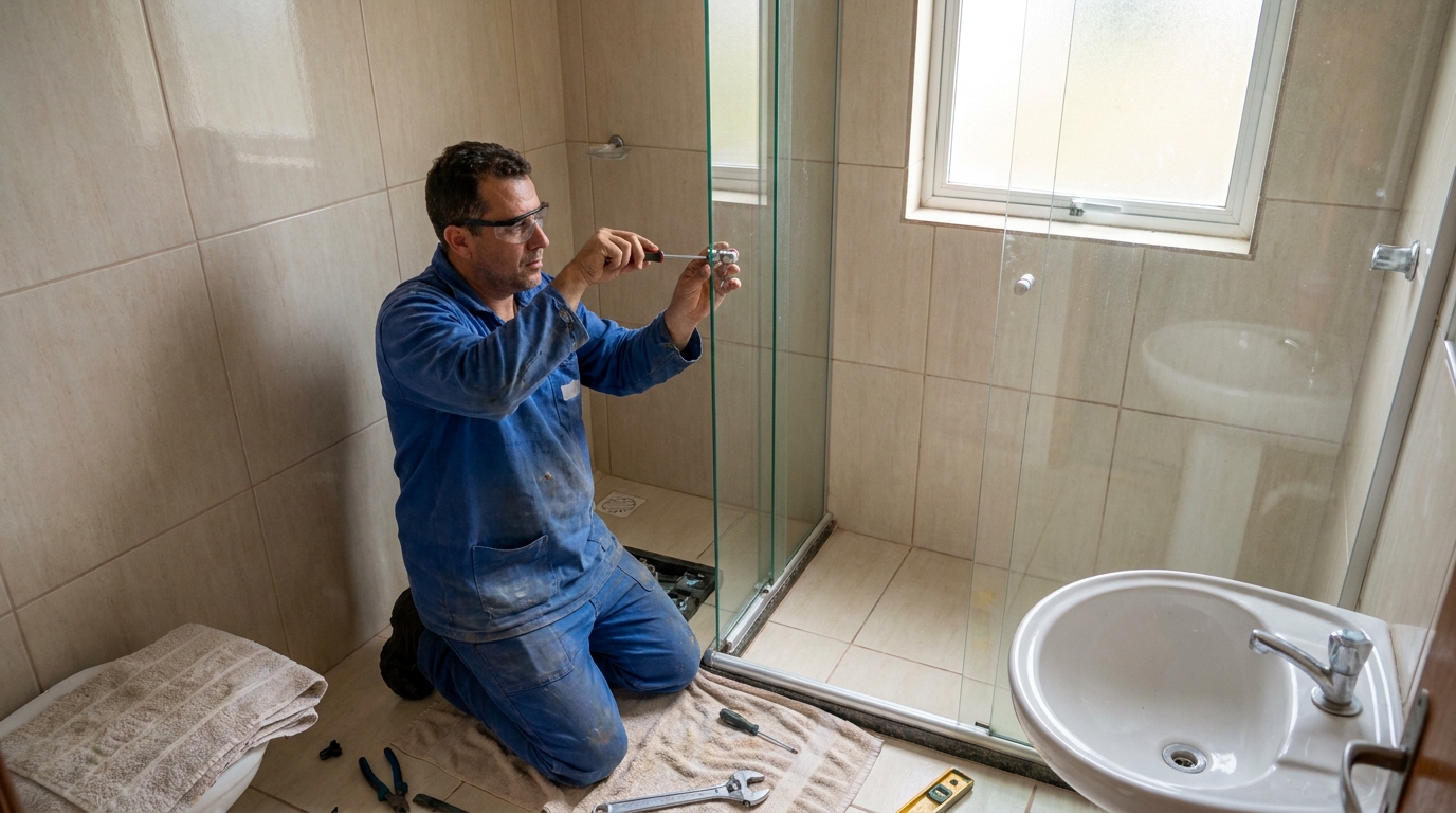 Técnico realizando manutenção de box em Marília‑SP